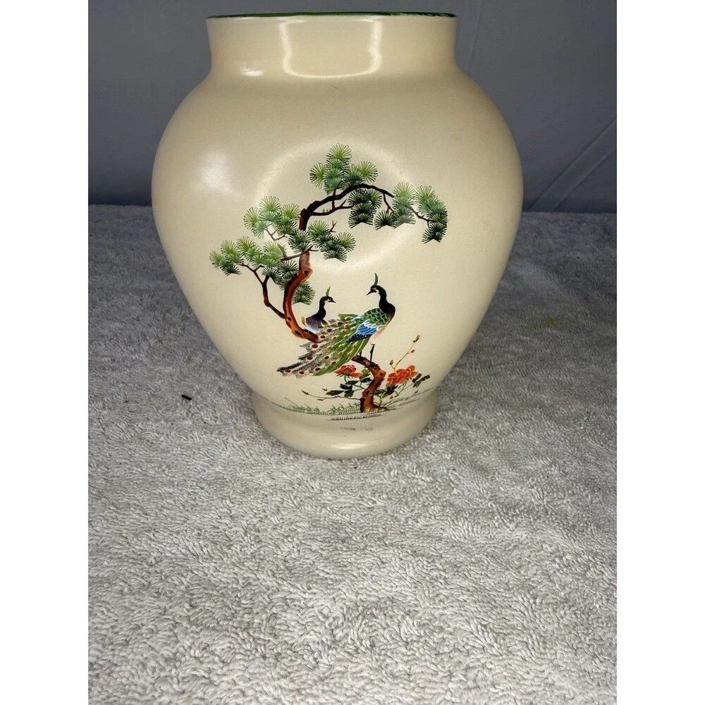 Vintage Japanese Hand painted Ginger Jar/ Planter/ Vase With Peacocks